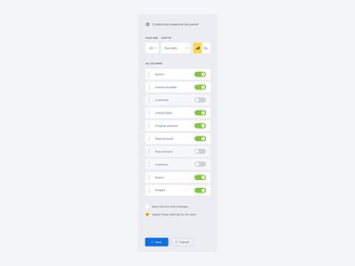 Custom setting – ERP system aif animation clean crm custom dashboard design erp interface iu design motion setting toggle ui ux winget