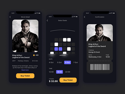 Cinema Ticket App app booking cinema ios mobile mobile app moovie movie app movies ticket ticket app ui ux
