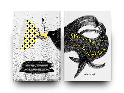 Alice in Wonderland and Through the Looking Glass alice back book books compilation cover design editorial falling front glass hatter illustration looking mad through typography vector wonderland