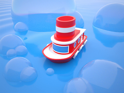Lil' Tugboat 3d 3d art animation boat bright color combinations c4d colorful design illustration minimal clean design playful redshift visual identity water