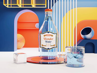 Wonder Water Concept 3d animation blender branding bright color combinations design logo motion graphics water