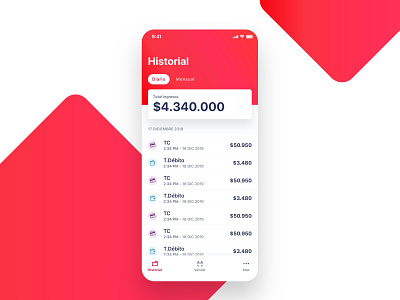 Historial bank cards date history iphone x money numbers red resume rows toggles