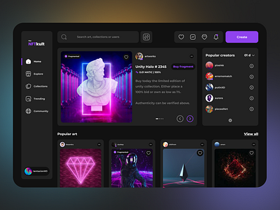NFT marketplace V2 - TheNFTkult affordable art app black case study celebrity art design digital art figma marketplace mockup modern nft nft marketplace prototype simple ui ux ux case study web app web appliication