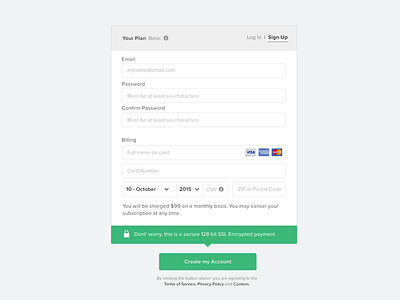Sign up with credit card credit card dailyui form log in sign up