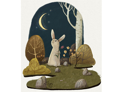 A tulip art bunny childrens book digital art digital painting illustration moon photoshop picture book procreate