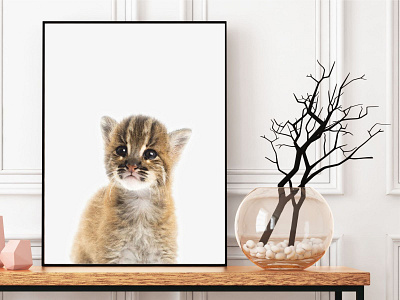 Cat Wall Art Print, Nursery Wall Decor, Printable Art anima print baby cat cat art cat photography cat print cat printable cat wall art digital download gold cat printable art wall art print