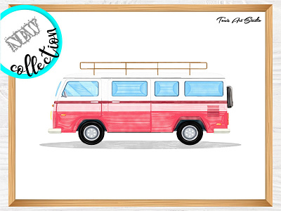 Retro Van wall decor, Camper van print, Kids bedroom art