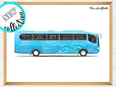 Bus Watercolor Art bus print bus watercolor prints wall art