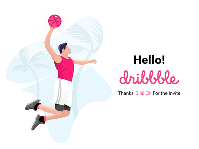 Hello Dribbble! basketball design flat illustration vector