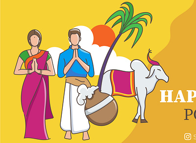 Happy pongal illustration character design flat illustration graphic design illustration minimal vector