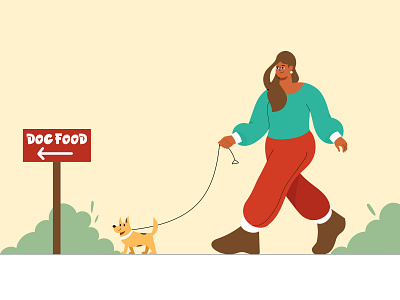 Girl walking with dog character design flat illustration graphic design illustration minimal vector