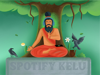 Monk listening to music
