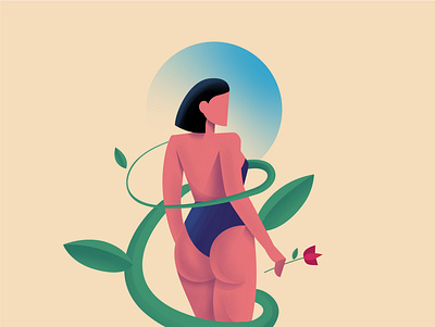 A girl with rose character design flat illustration graphic design illustration minimal vector