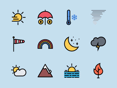 The Weather & Insurance Icons 100 colored icons creativemarket graphicriver icon iconfinder icons insurance outline outline icons weather