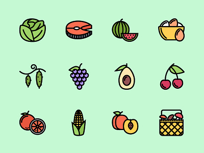 The Food Icons 100 creativemarket food fruits graphicriver icon iconfinder icons outline vegetables