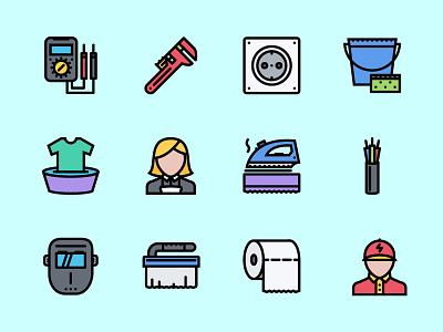 The Hard Work Icons 100 cleaning creativemarket electrician graphicriver icon iconfinder icons outline plumber welder