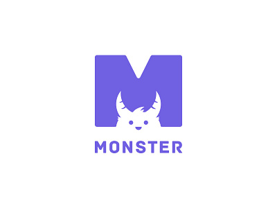 Monster children clean counterform cute horn kid letter logo m mascot monster typographiс