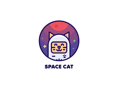 Space Cat cat clean cosmonaut cute line mascot outline planet space suit