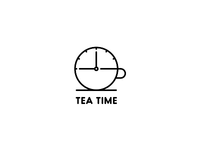 Tea Time Logo - Day 59 black break cafe clean clock coffee cup drink elegant last spark line lines monochrome one day one logo outline restaurant saucer smart tea time