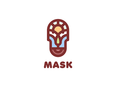 Mask Logo - Day 71 africa camp camping civilization culture face forest lake last spark logo mascot mask nature one day one logo sky sun totem travel tree waterfall