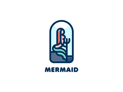 Mermaid Logo brand colored fairy tale fish hair illustration legend logo mark mermaid myth ocean outline rock sea siren tail trident water woman