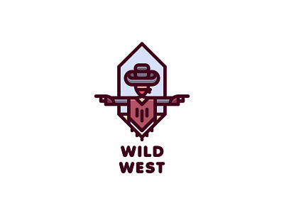 Wild West Logo bandana bandit brand branding cowboy desert gun illustration label lastspark line logo logotype mark outline poncho revolver sky wild west