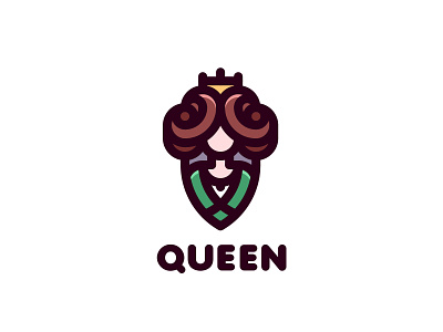 Queen Logo brand branding crown dress hairstyle illustration label lady lastspark line logo logotype mark medieval monarch outline queen style woman