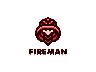 Fireman Logo brand branding face fire firefighter fireman head helmet illustration label lastspark line logo logotype man mark outline profession uniform