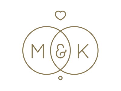 M&K Wedding Logo circles geometric gold heart logo love minimal monogram rings type union wedding