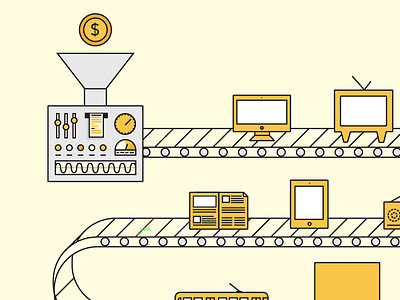 Working (for) the machine buttons editorial illustration line linear machine media minimal production technology