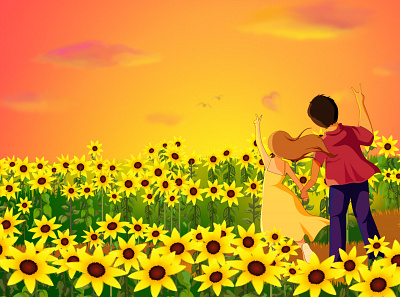 Sunflower Field : Love is in the air design graphic design illustration vector