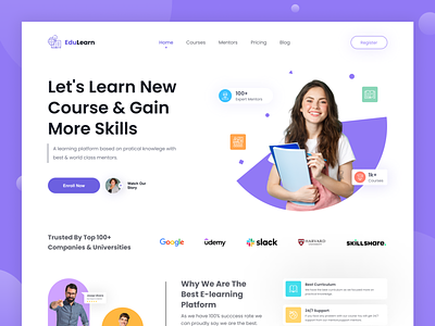 Online Course Learning Website classes course e-learning hero section homepage instractor landing page learning learning platform lessons mentor online class online course online education online learning teacher training ui web design website