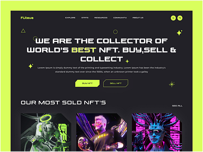 NFT Marketplace Website bitcoin blockchain crypto crypto exchange crypto wallet cryptocurrency dark ui digital art digital coin eth ethereum homepage landing page nft nft art nft web token trading web design website