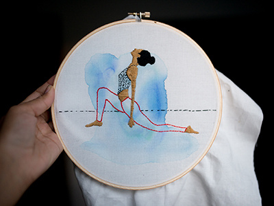 High Lunge Yogi embroidery watercolor