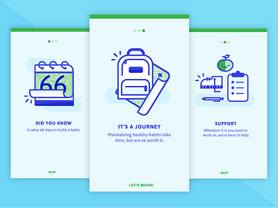 Onboarding slides backpack calendar icon map onboarding