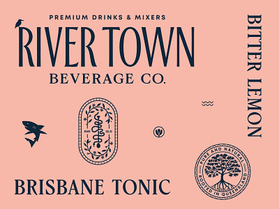River Town branding brand branding design drinks illustration lettering logo mixers type typography vector