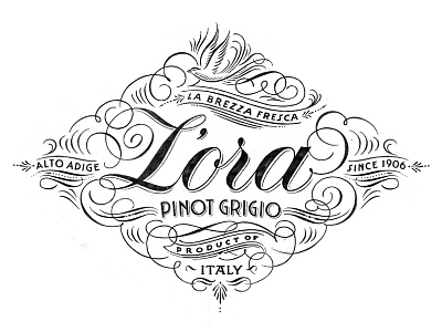 L'ora Wine Label branding design hand drawn illustration label lettering logo product type typography vintage wine