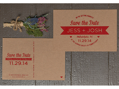 Save The Date chip board kraft paper postcard red save the date screen print silkscreen wedding