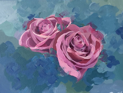 A Pair of Roses abstract acrylic floral flower painting roses