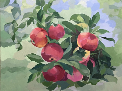 A Bundle of Apples abstract acrylic apples floral painting