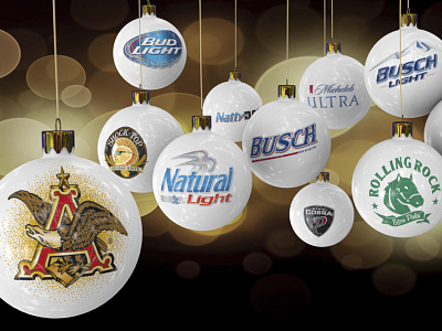 Anheuser Busch holiday card animation balls beer bokeh holiday lights ornaments physics reflections shine warm warmth
