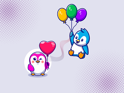 Cartoon Penguin with balloons cartoon cartoon vector clipart colorful design designer graphic design illustration illustrator multicolor vector