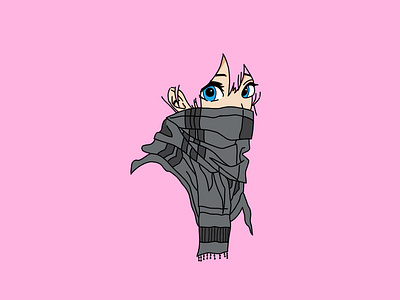Anime girl wearing 
scarf-2D illustration