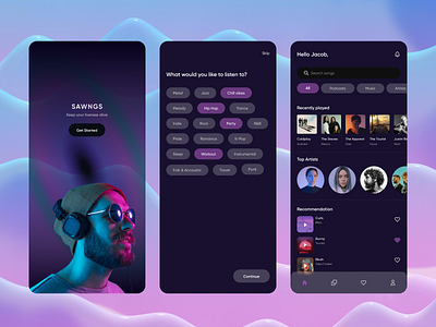 Music app : UI Screens : SAWNGS app design graphic design ui ux