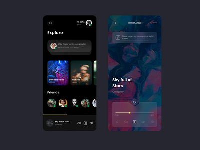 Music App : User Interaction screens ; Mobile : ios