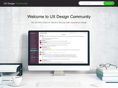 UX Design Community on Slack clean landing page minimum simple sketch ui user experience ux community ux design
