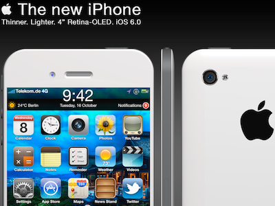 The New iPhone - Front View & iPhone 4 Comparison 3d 6. generation iphone apple cinema 4d cinema4d concept design ios 6 ios 6.0 iphone iphone 5 iphone concept maxon maxwell render mockup modeling nextlimit nurbs the new iphone ui uiux ux