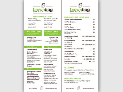 Brown Bag restaurant menu