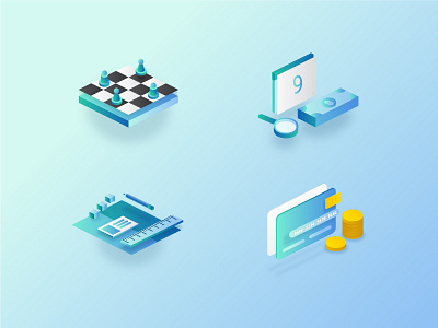 Isometric Icon Illustration blue gradient icon items