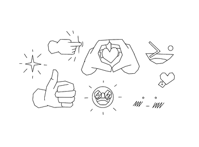 the emoji party black and white blush emoji excited hand heart kiss like line art love party poke sparkle wink